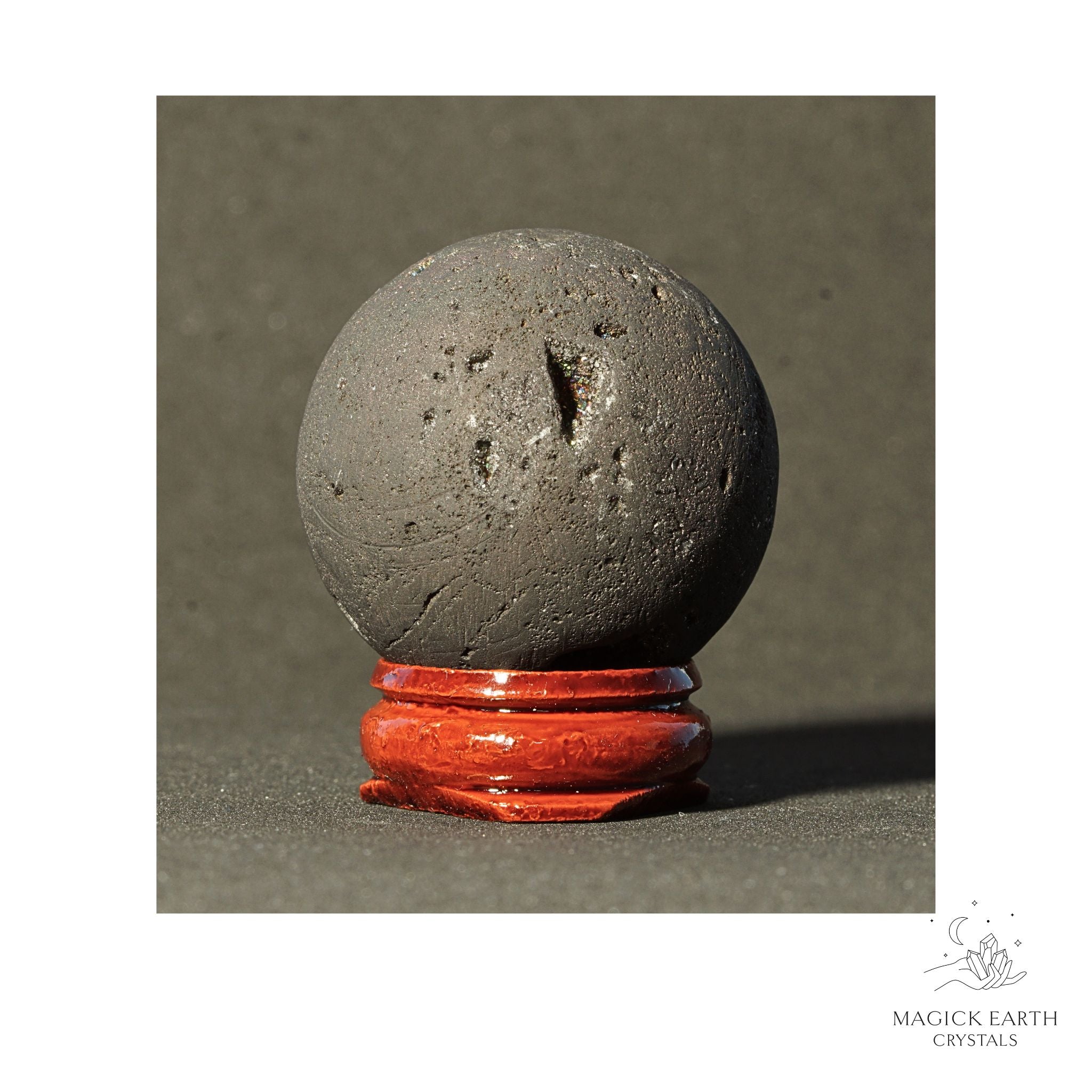 Electroplated Quartz Druzy crystal sphere, charcoal finish view a