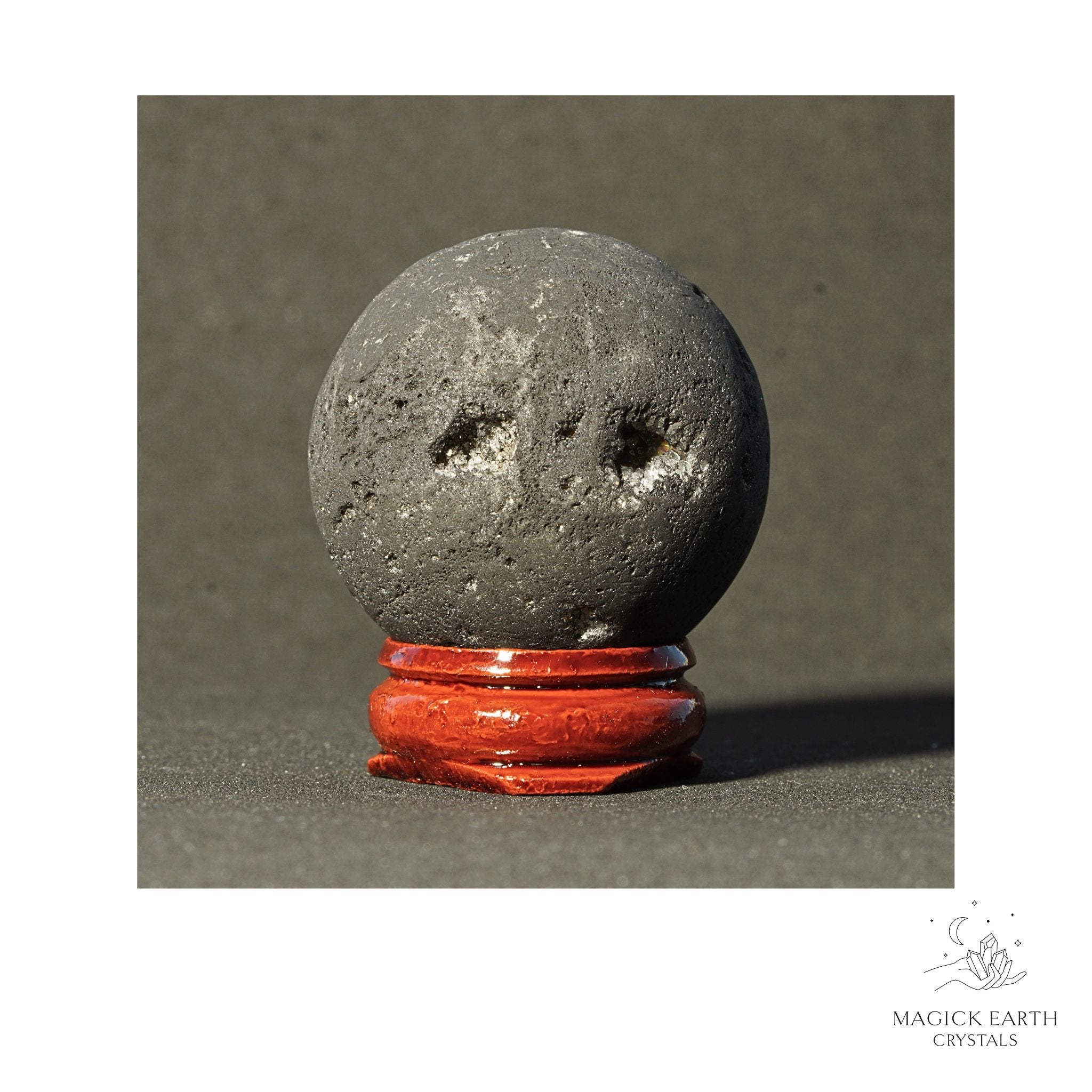 Electroplated Quartz Druzy crystal sphere, charcoal finish view b