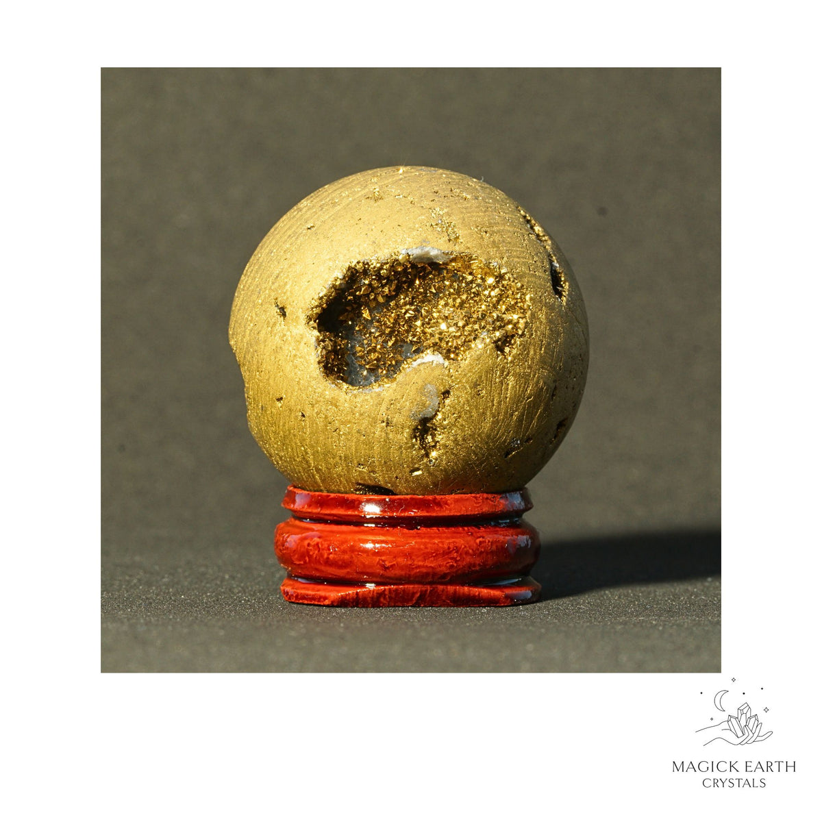 Electroplated Quartz Druzy crystal sphere, gold finish view a