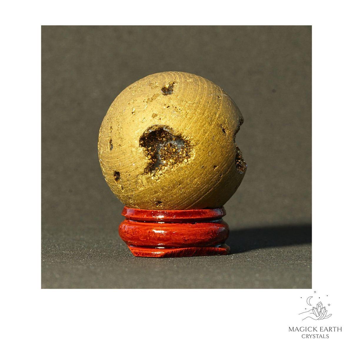 Electroplated Quartz Druzy crystal sphere, gold finish view b