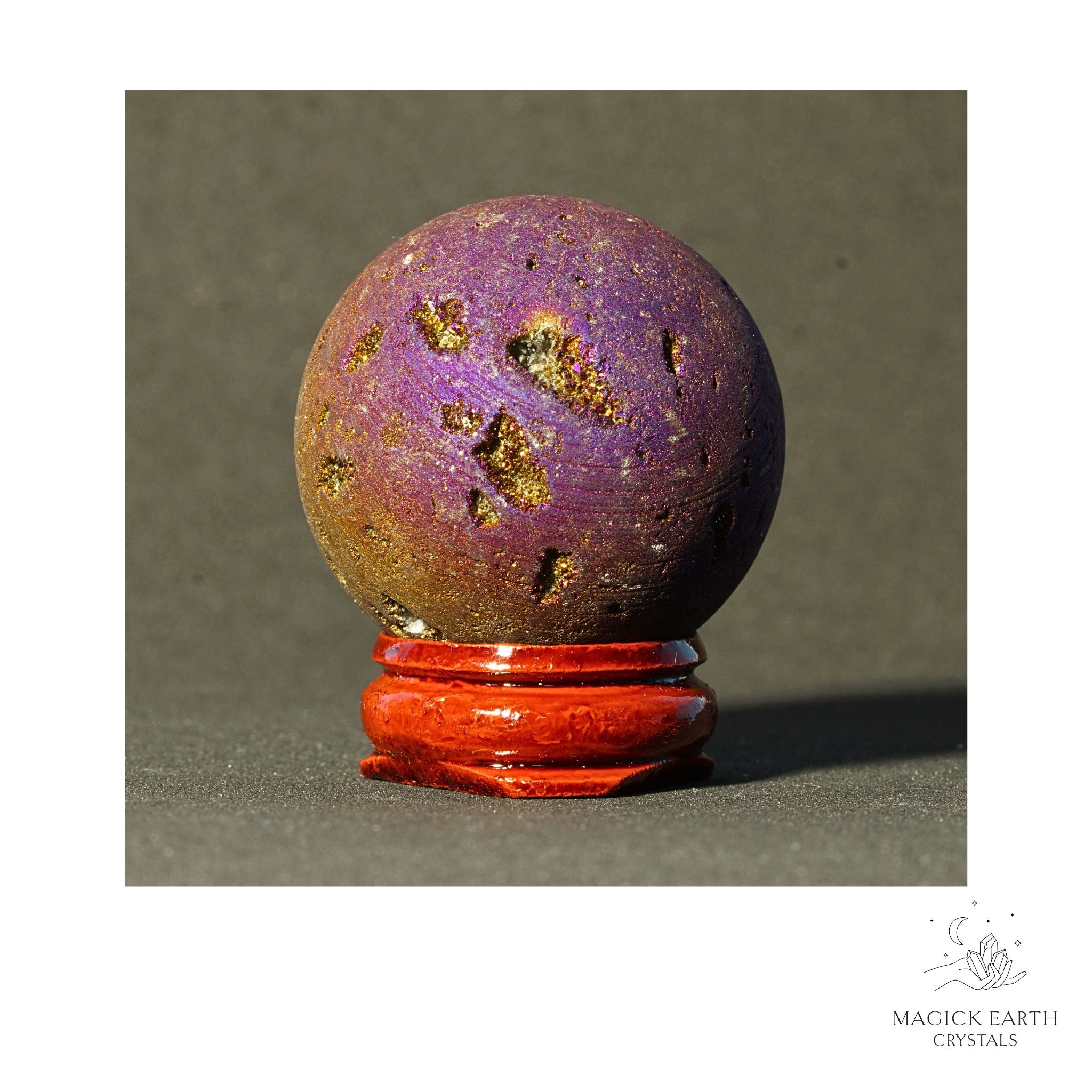 Electroplated Quartz Druzy crystal sphere, purple finish view a