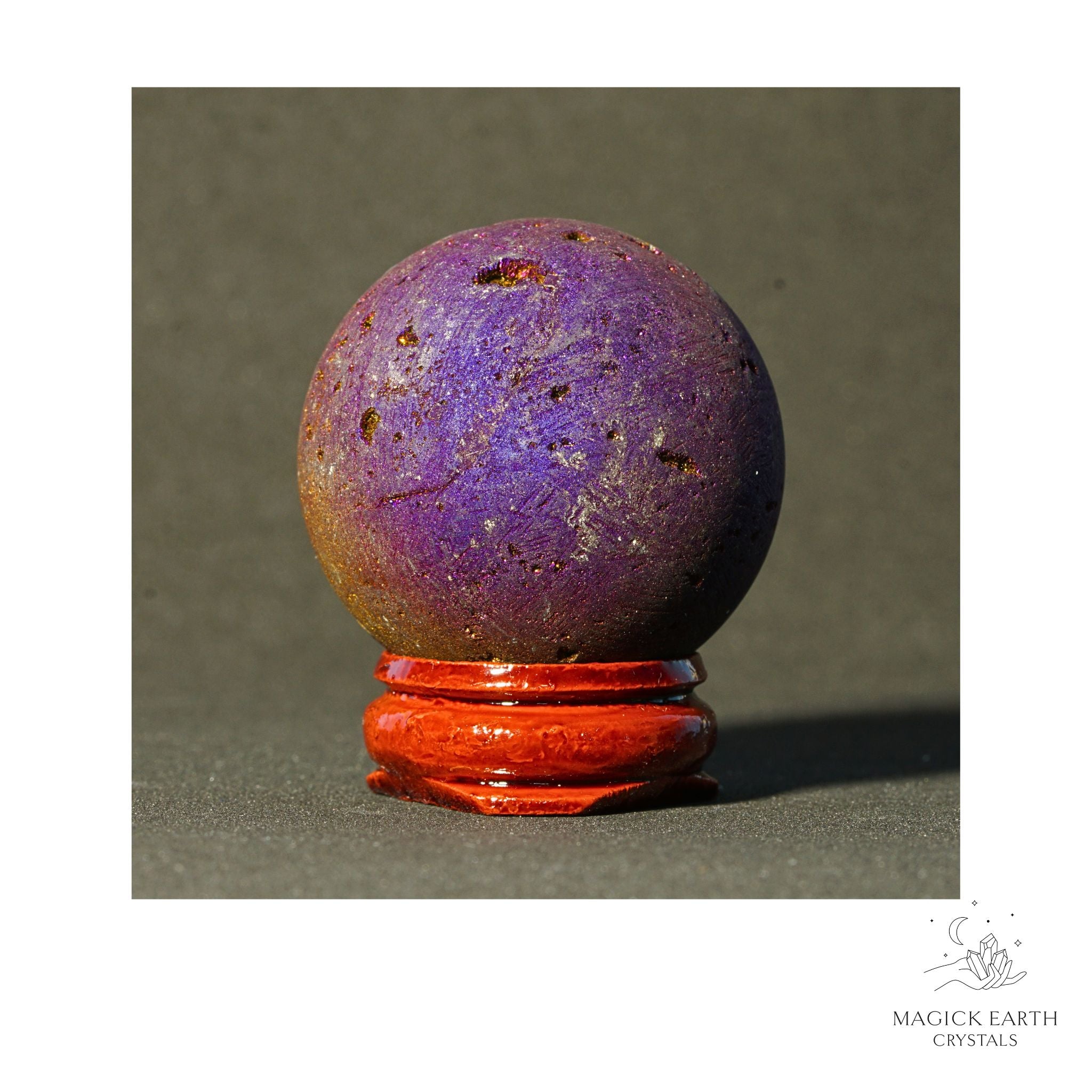 Electroplated Quartz Druzy crystal sphere, purple finish view b
