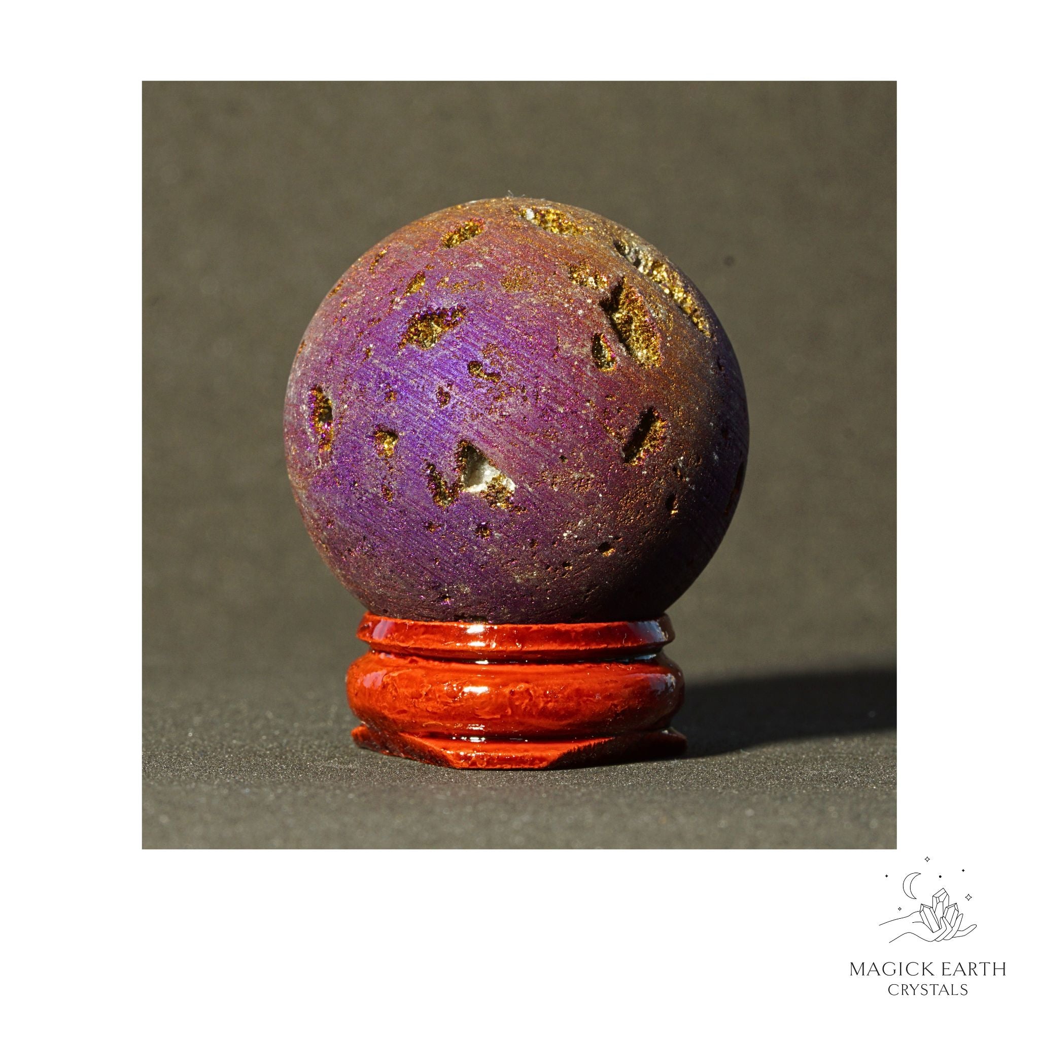 Electroplated Quartz Druzy crystal sphere, purple finish view c