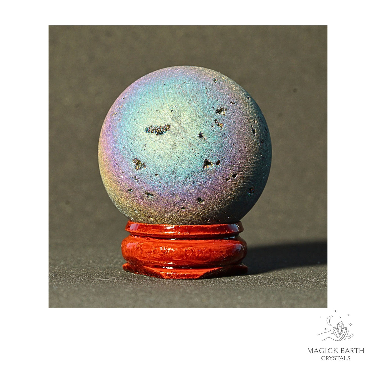 Electroplated Quartz Druzy crystal sphere, rainbow finish view a