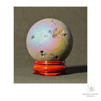 Electroplated Quartz Druzy crystal sphere, rainbow finish view b
