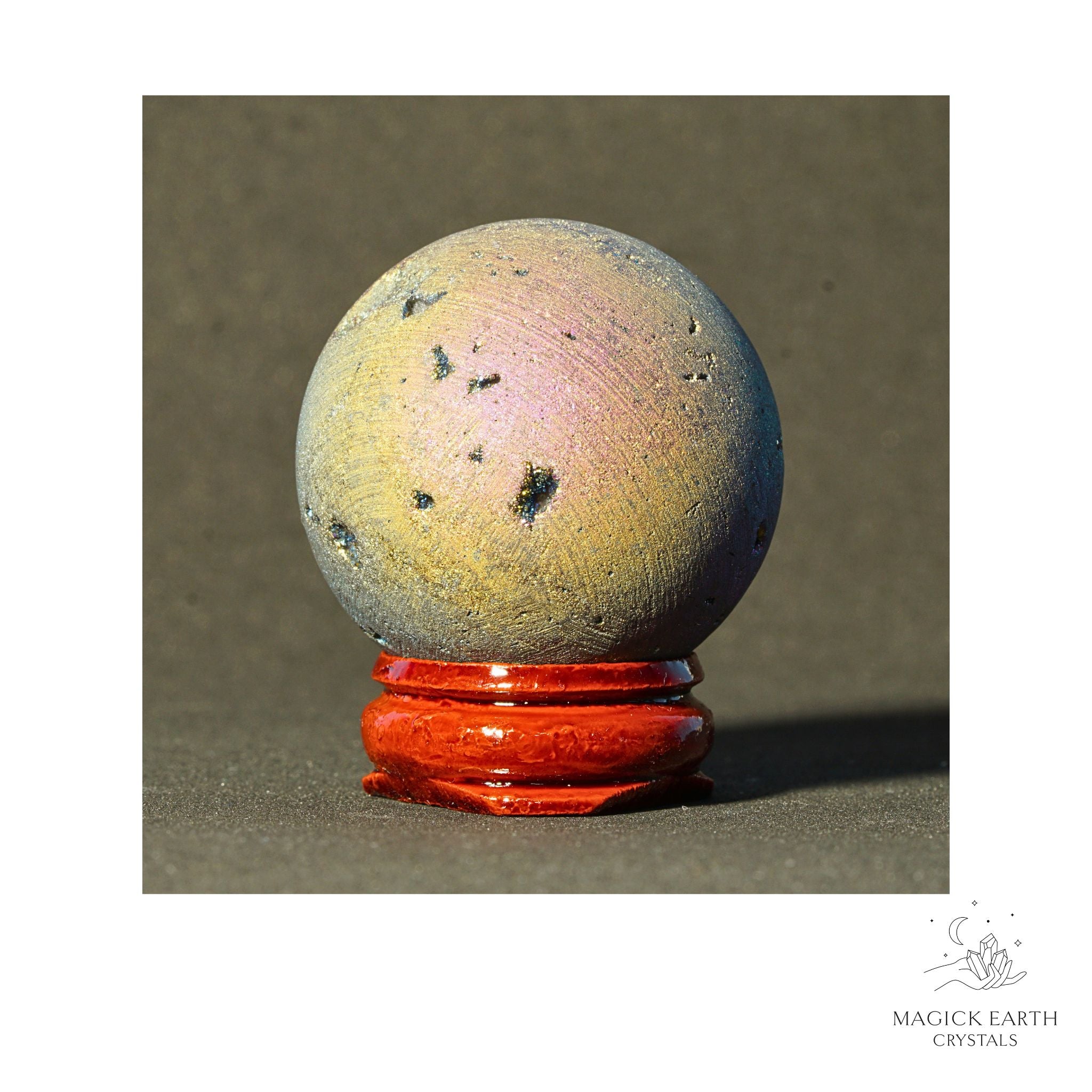 Electroplated Quartz Druzy crystal sphere, rainbow finish view c