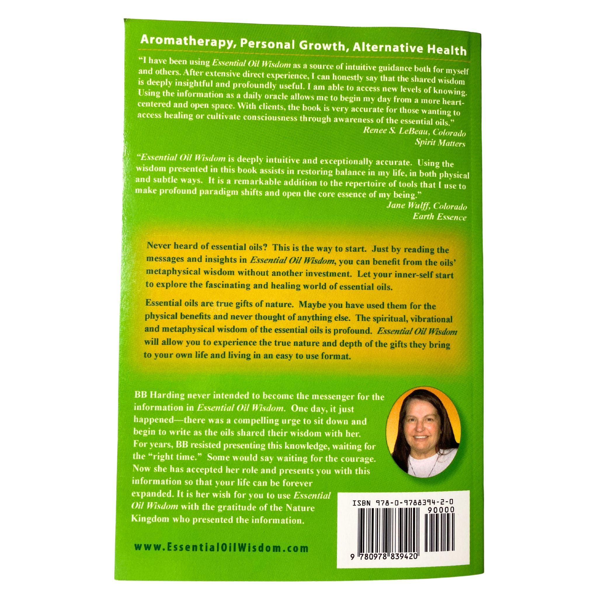 Back Cover of Essential Oil Wisdom Book by B B Harding