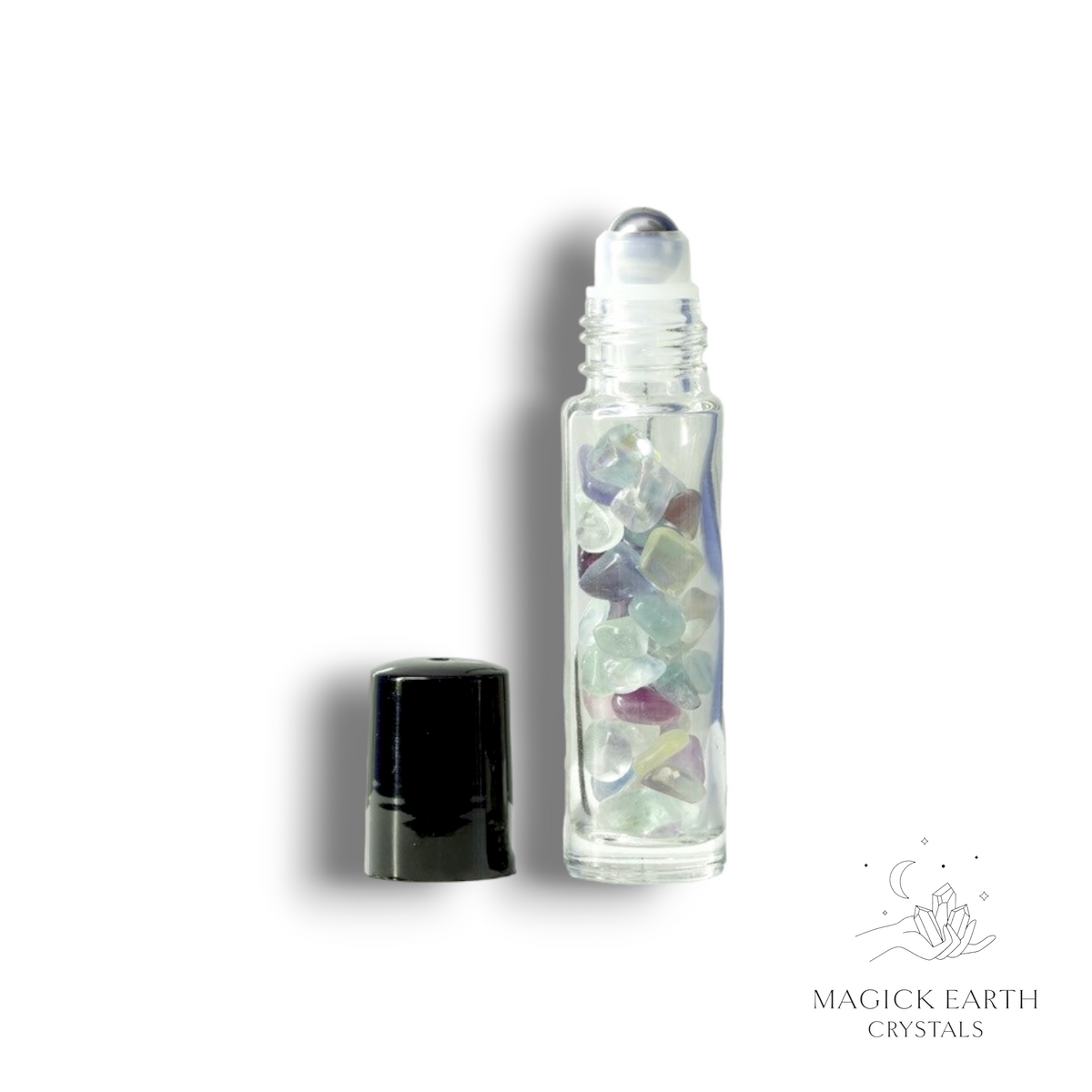 Natural Fluorite crystal chip roller bottle view b