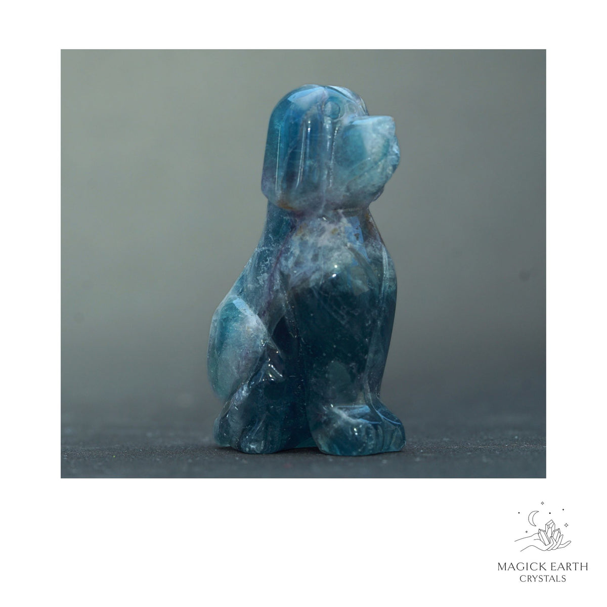 Natural Fluorite crystal dog figurine 50mm view a