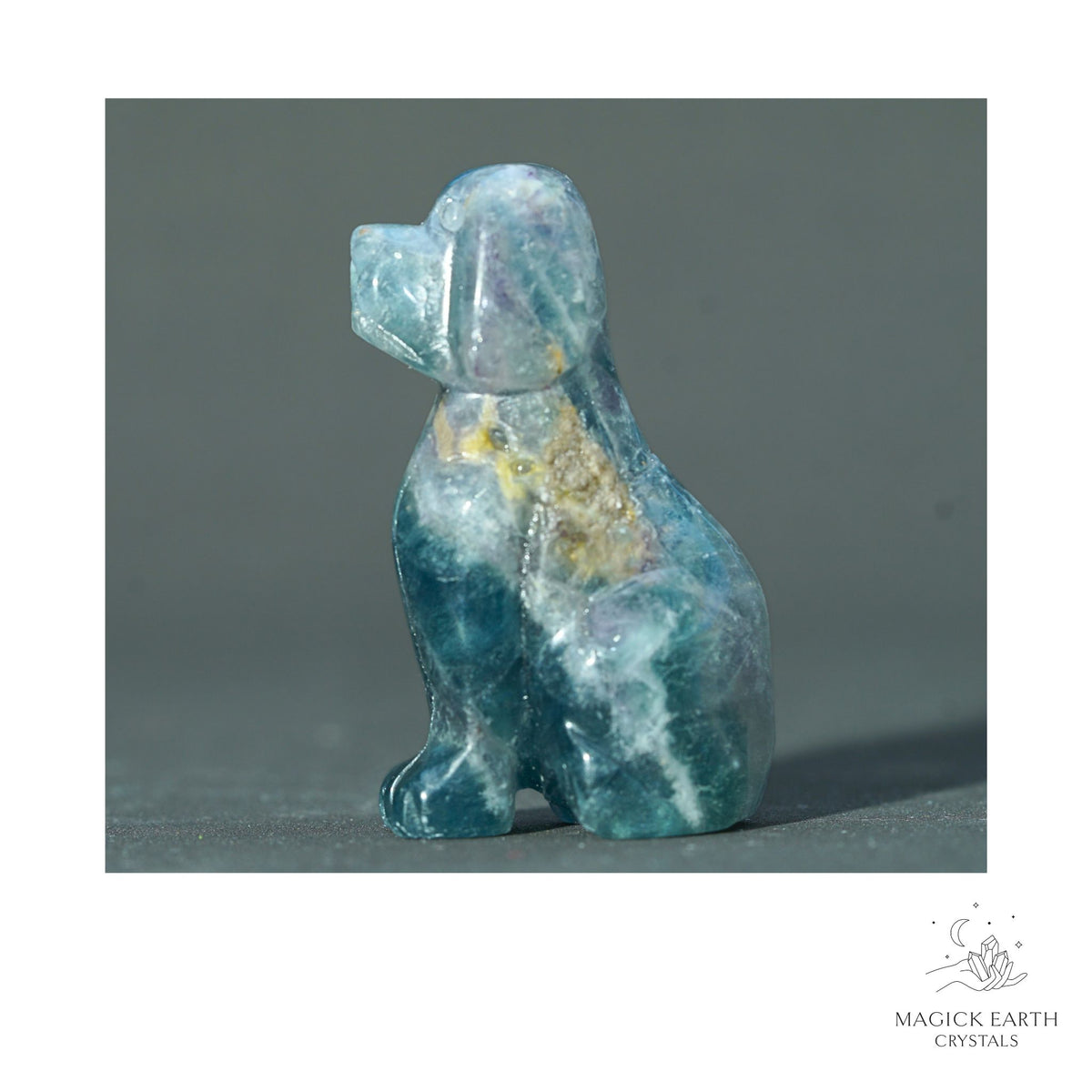 Natural Fluorite crystal dog figurine 50mm view b
