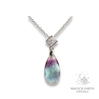 Natural Fluorite crystal faceted teardrop pendant view b
