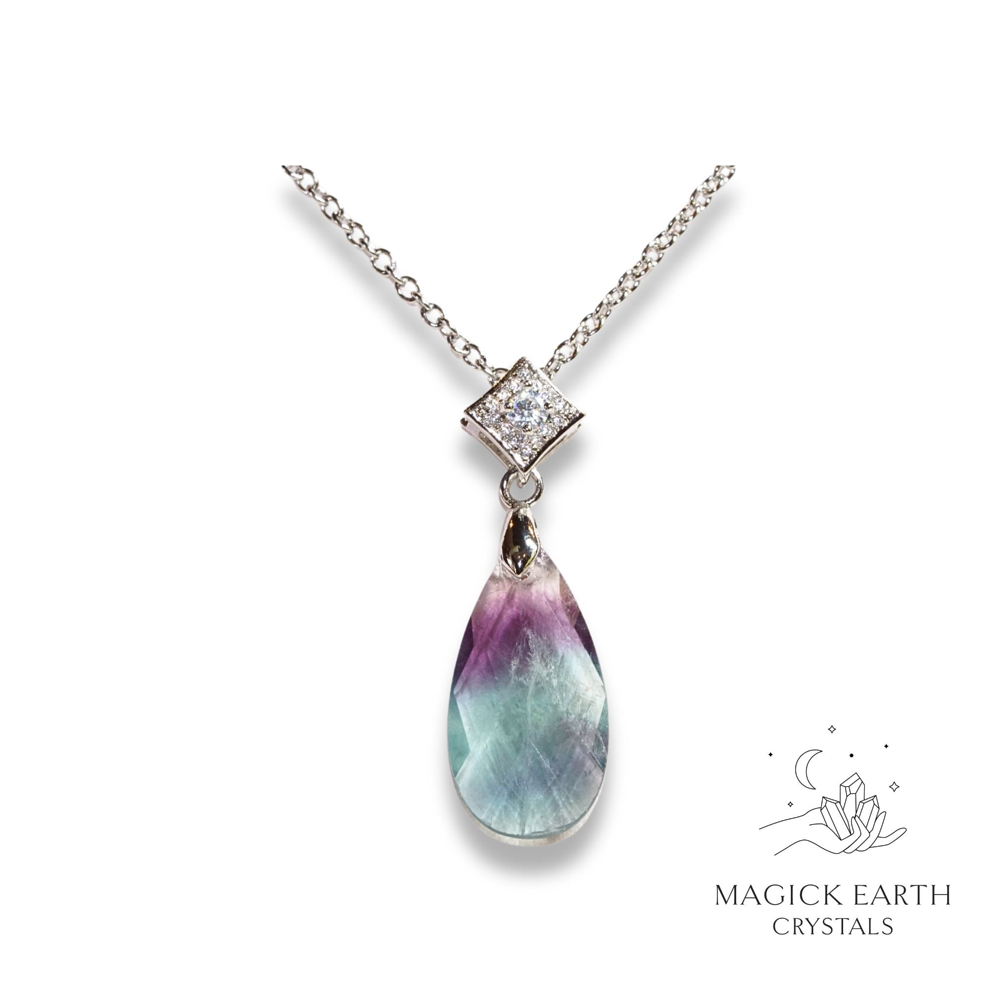 Natural Fluorite crystal faceted teardrop pendant view b