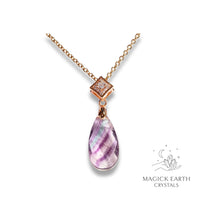 Natural Fluorite crystal faceted teardrop pendant view c