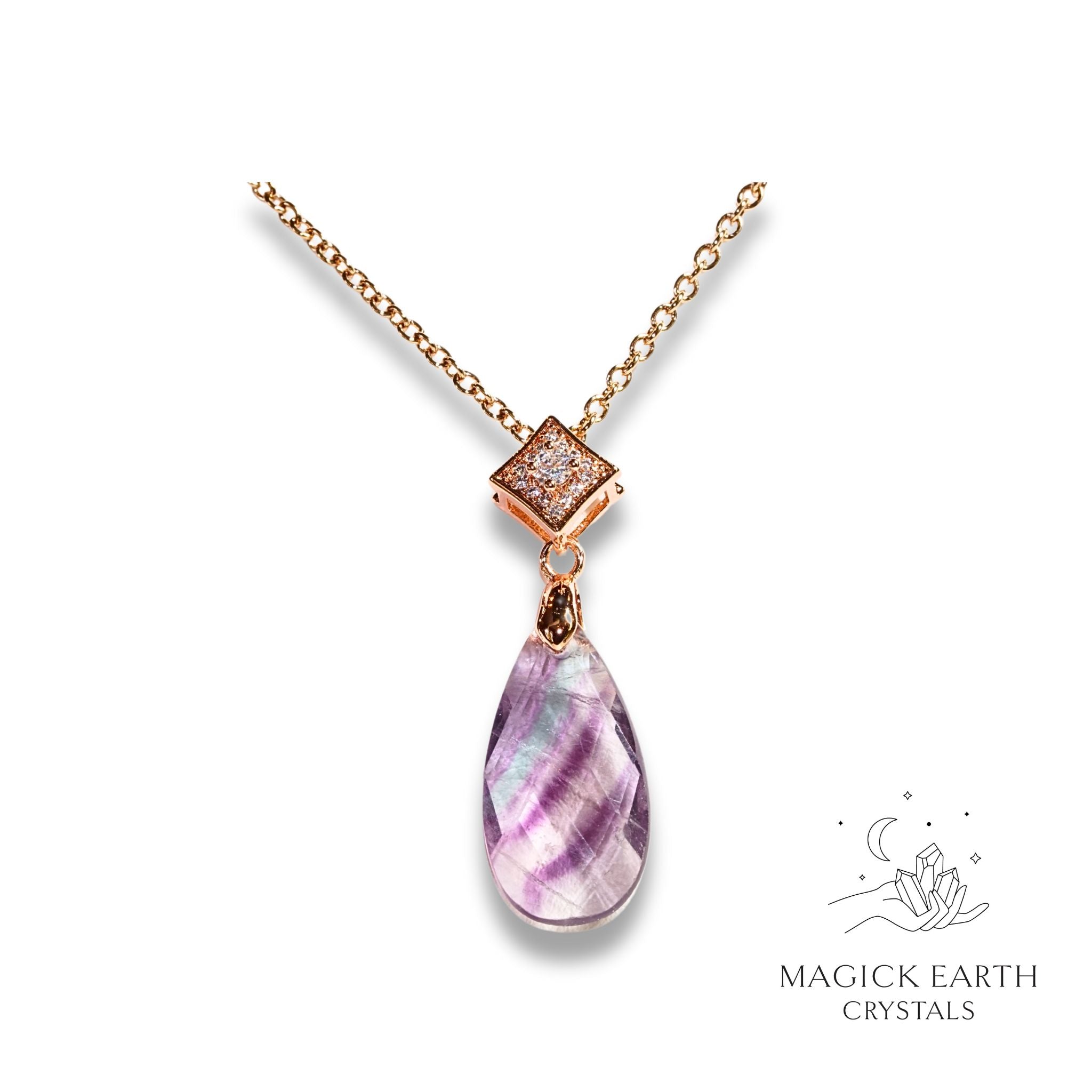 Natural Fluorite crystal faceted teardrop pendant view c