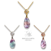 Natural Fluorite crystal faceted teardrop pendant view g