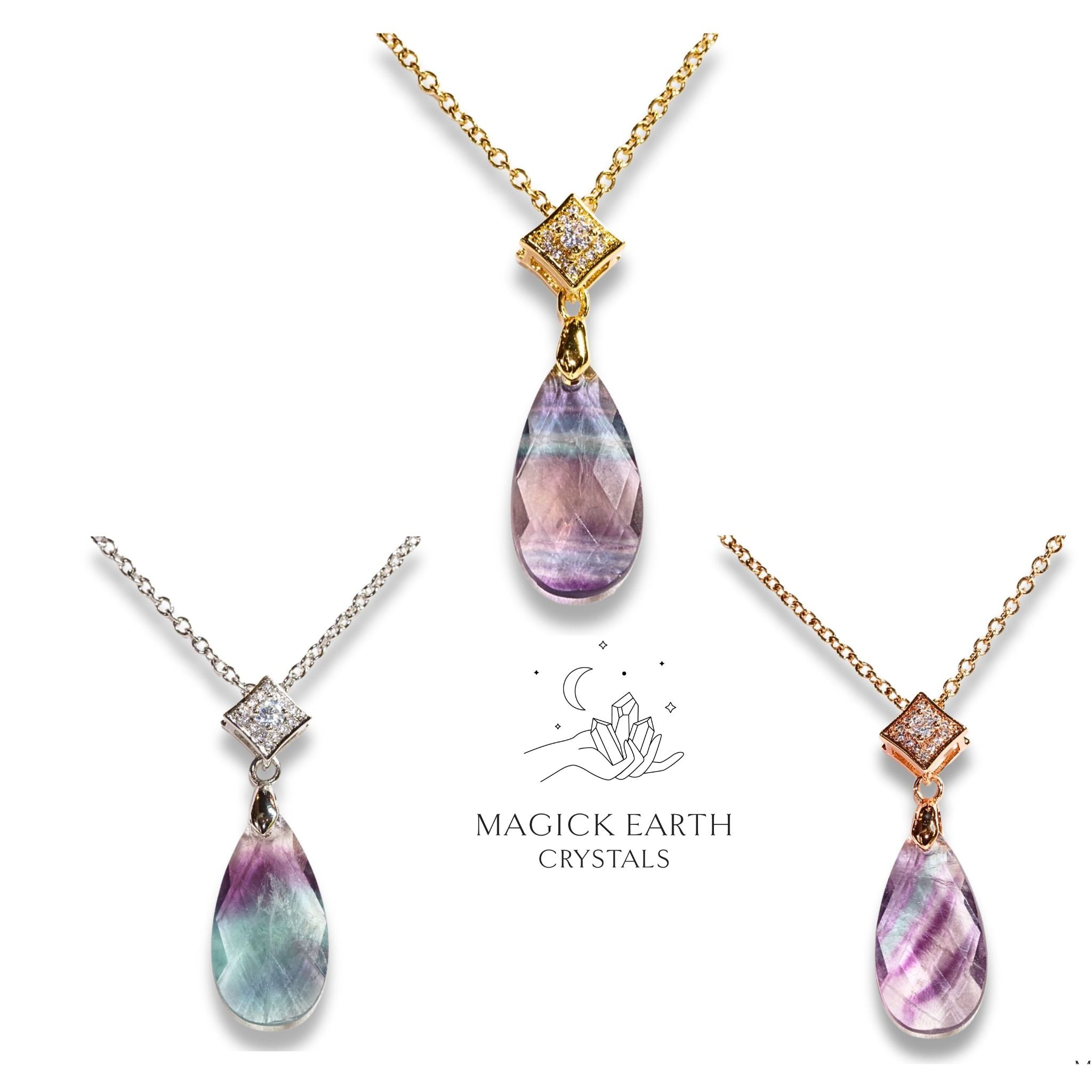 Natural Fluorite crystal faceted teardrop pendant view g