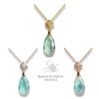 Natural Fluorite crystal faceted teardrop pendant view h