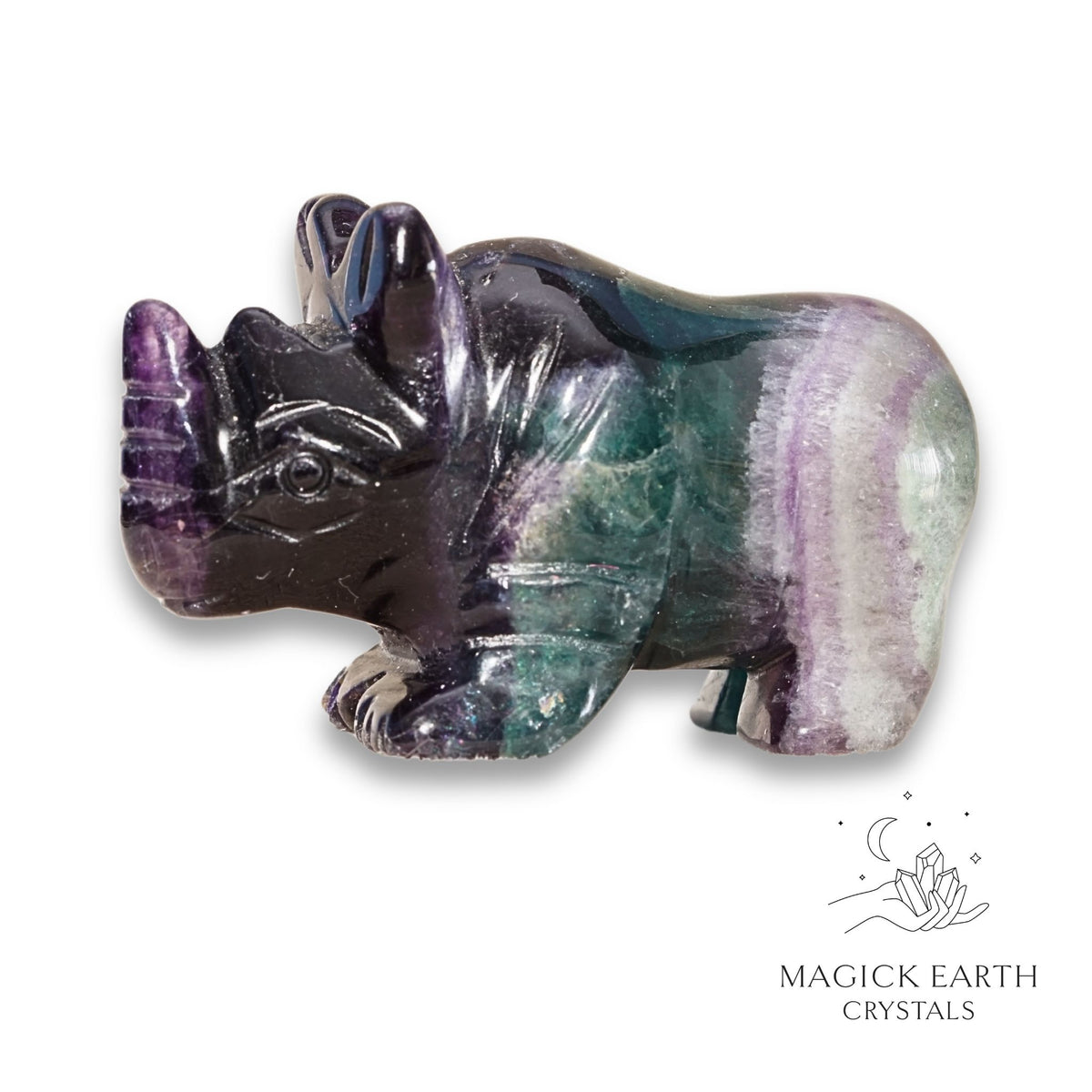  Natural Fluorite crystal rhinoceros figurine left view