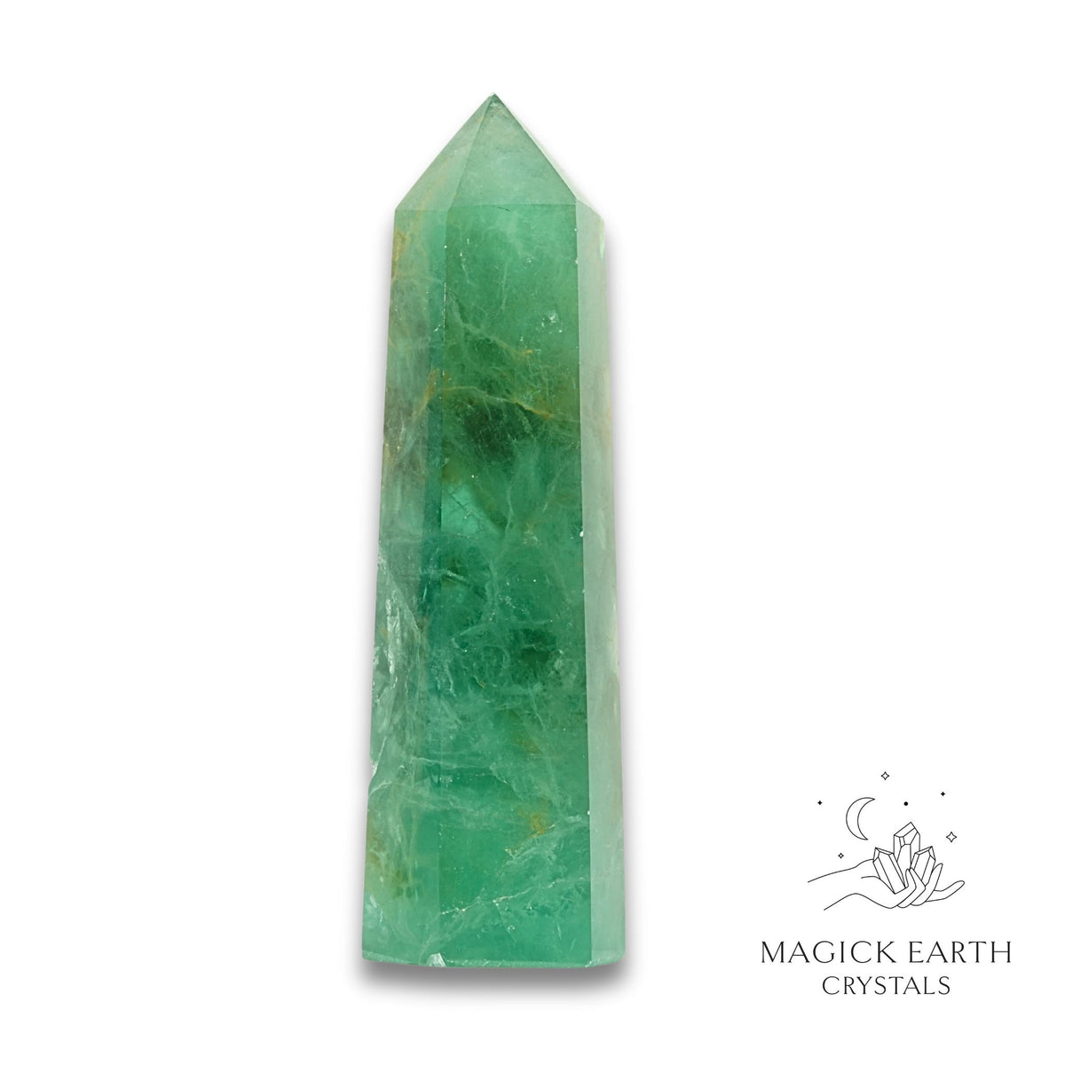 Natural Green Fluorite crystal tower view a