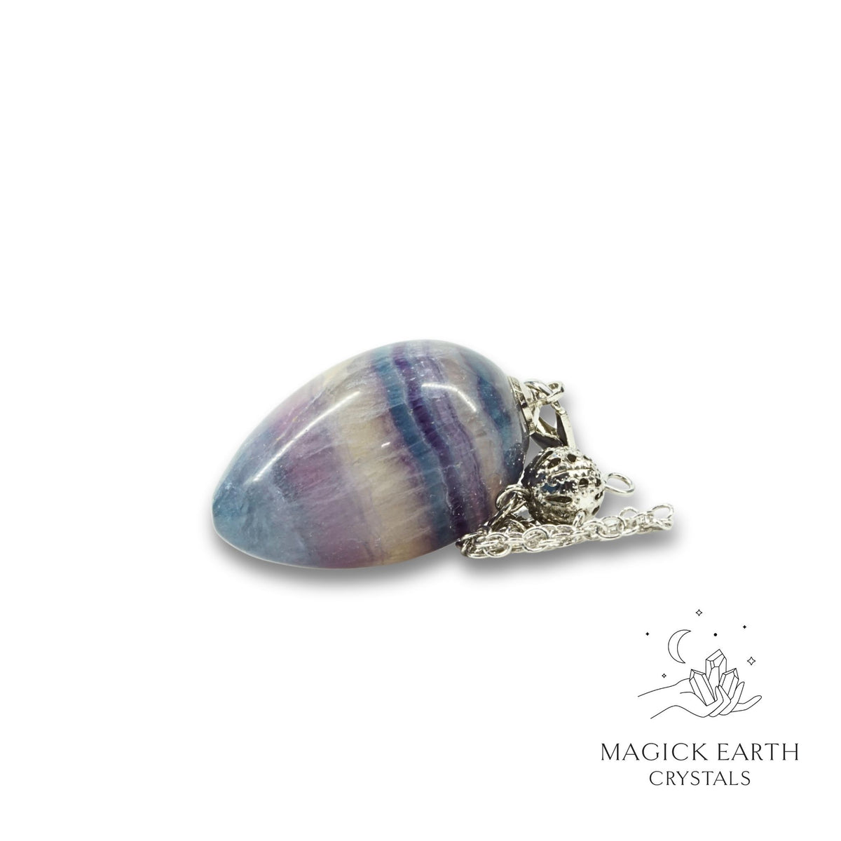 Natural Fluorite egg crystal pendulum view a