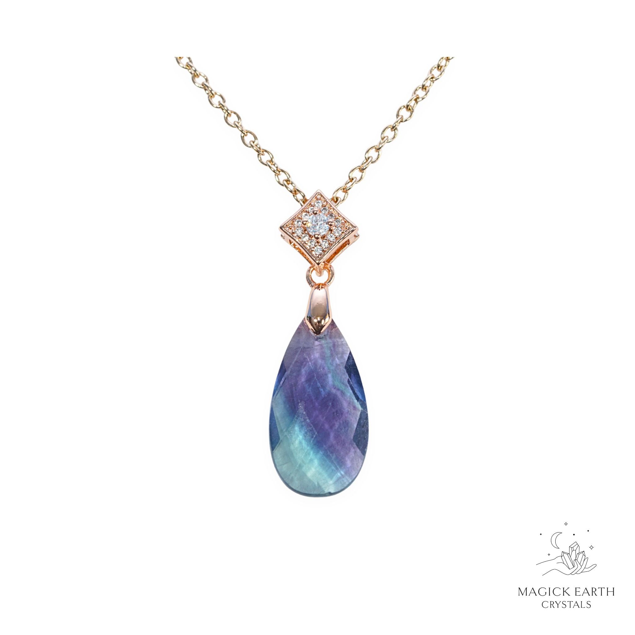 Natural Fluorite faceted teardrop crystal pendant view c