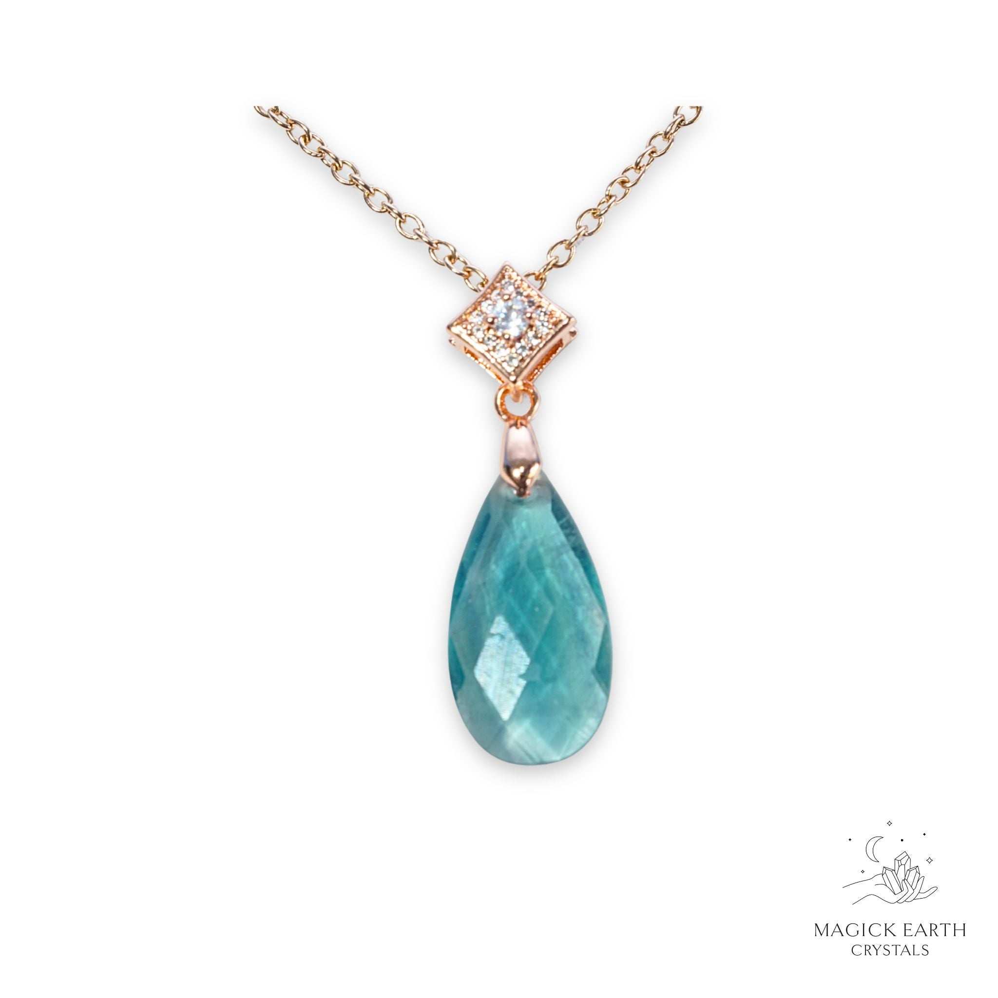 Natural Fluorite faceted teardrop crystal pendant view f