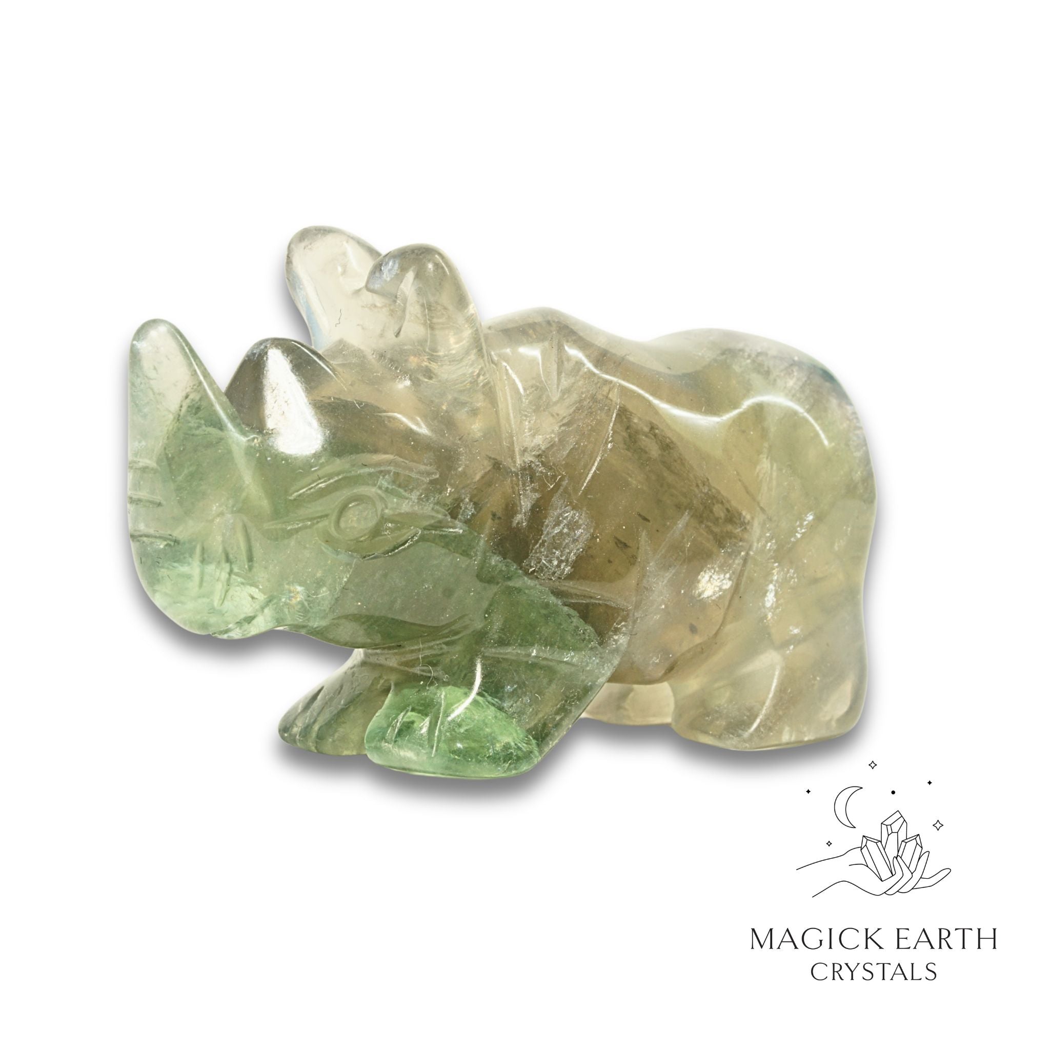 Natural Fluorite rhinoceros figurine view b