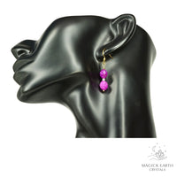 Fuchsia dyed quartzite earrings with faceted oval beads and gold finish view b