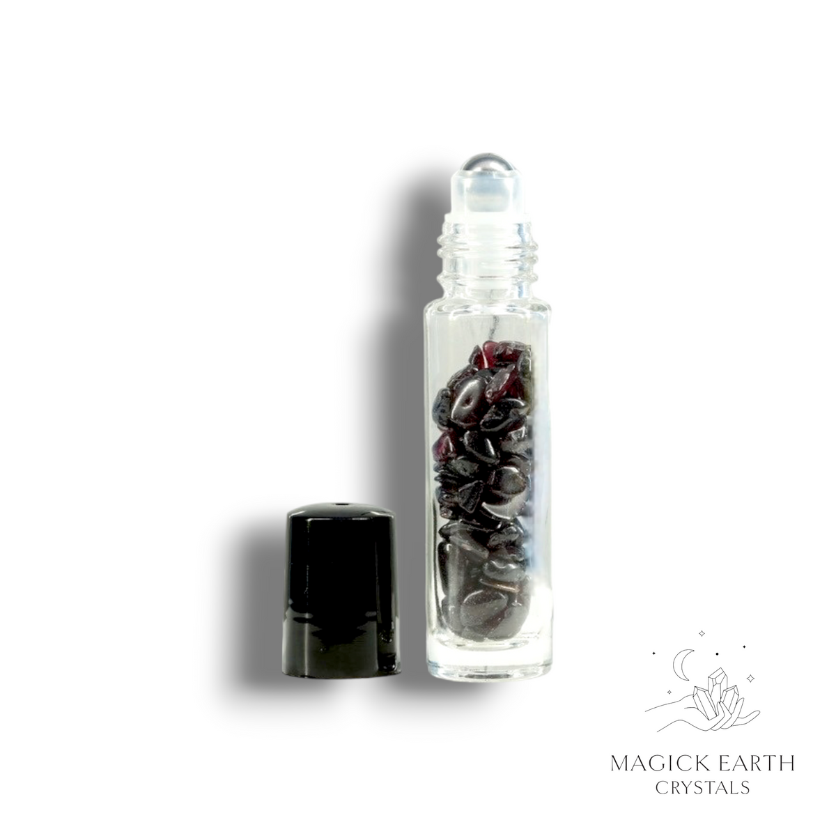 Natural Garnet crystal chip roller bottle view b