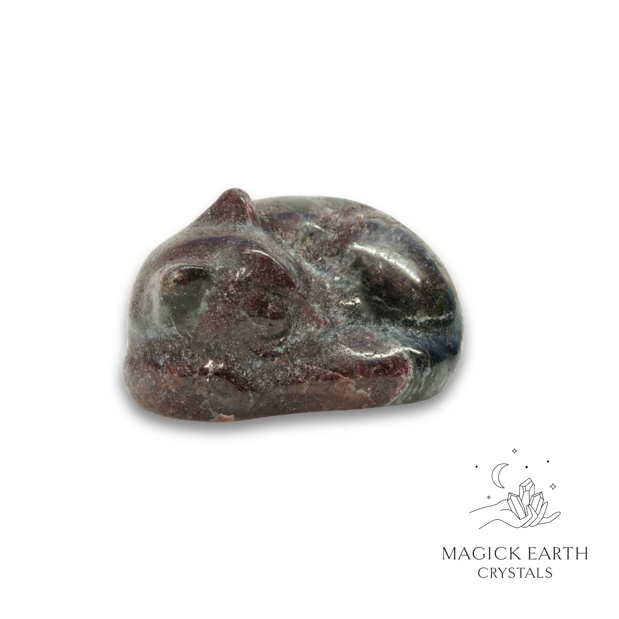 Natural Garnet sleeping cat figurine view b