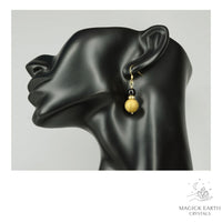 Gold Electroplated Druzy Geode and Obsidian Earrings With Gold Finish On Display Head