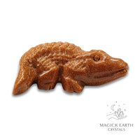 Natural Goldstone crystal crocodile figurine view c