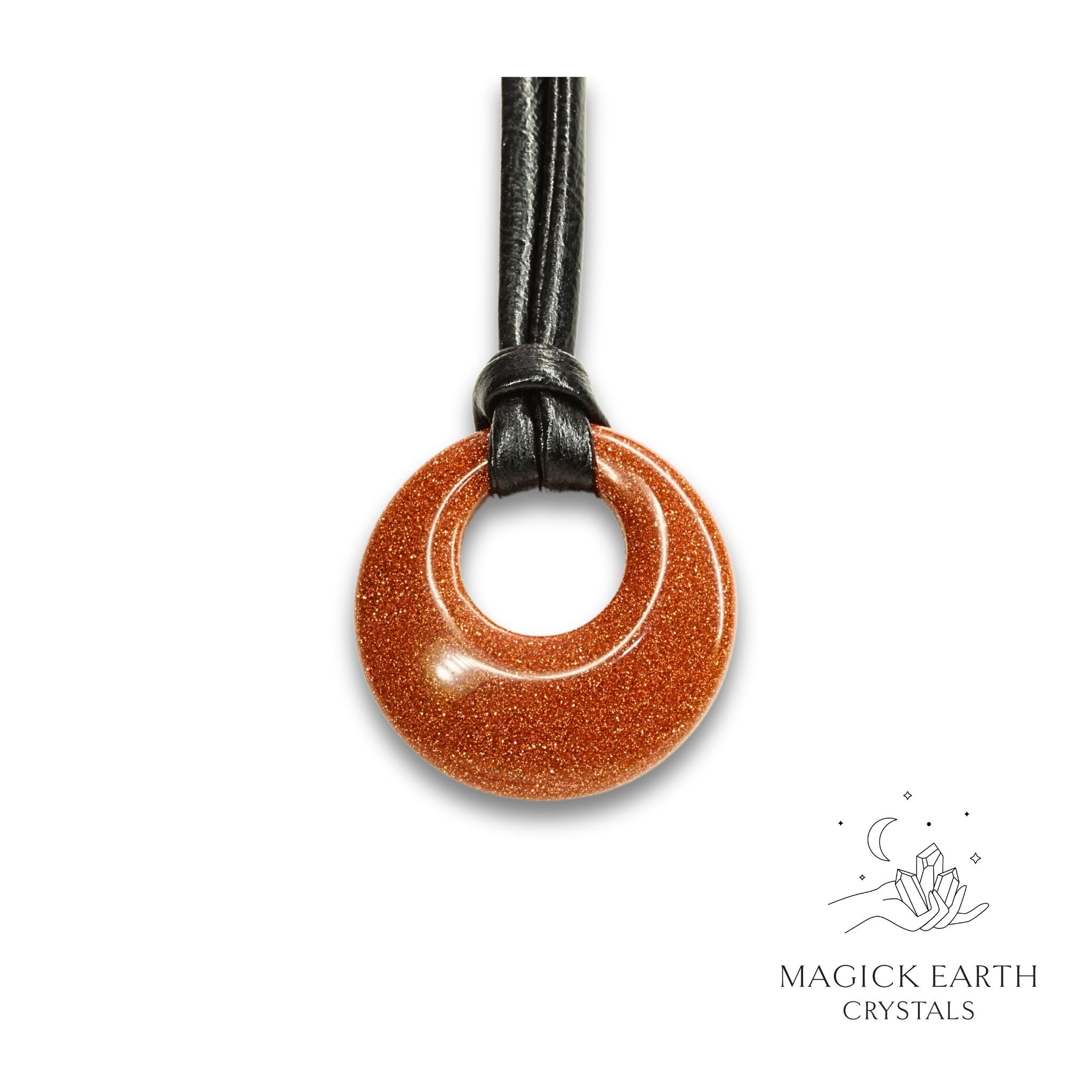 Natural Goldstone crystal offset donut pendant