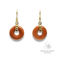 Natural Goldstone crystal donut earrings view a