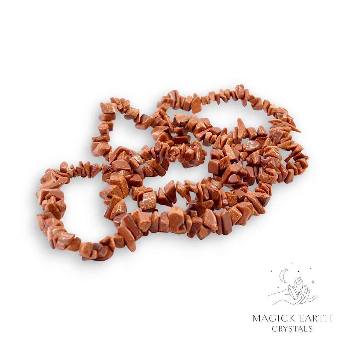 Natural Goldstone drilled crystal chip strand