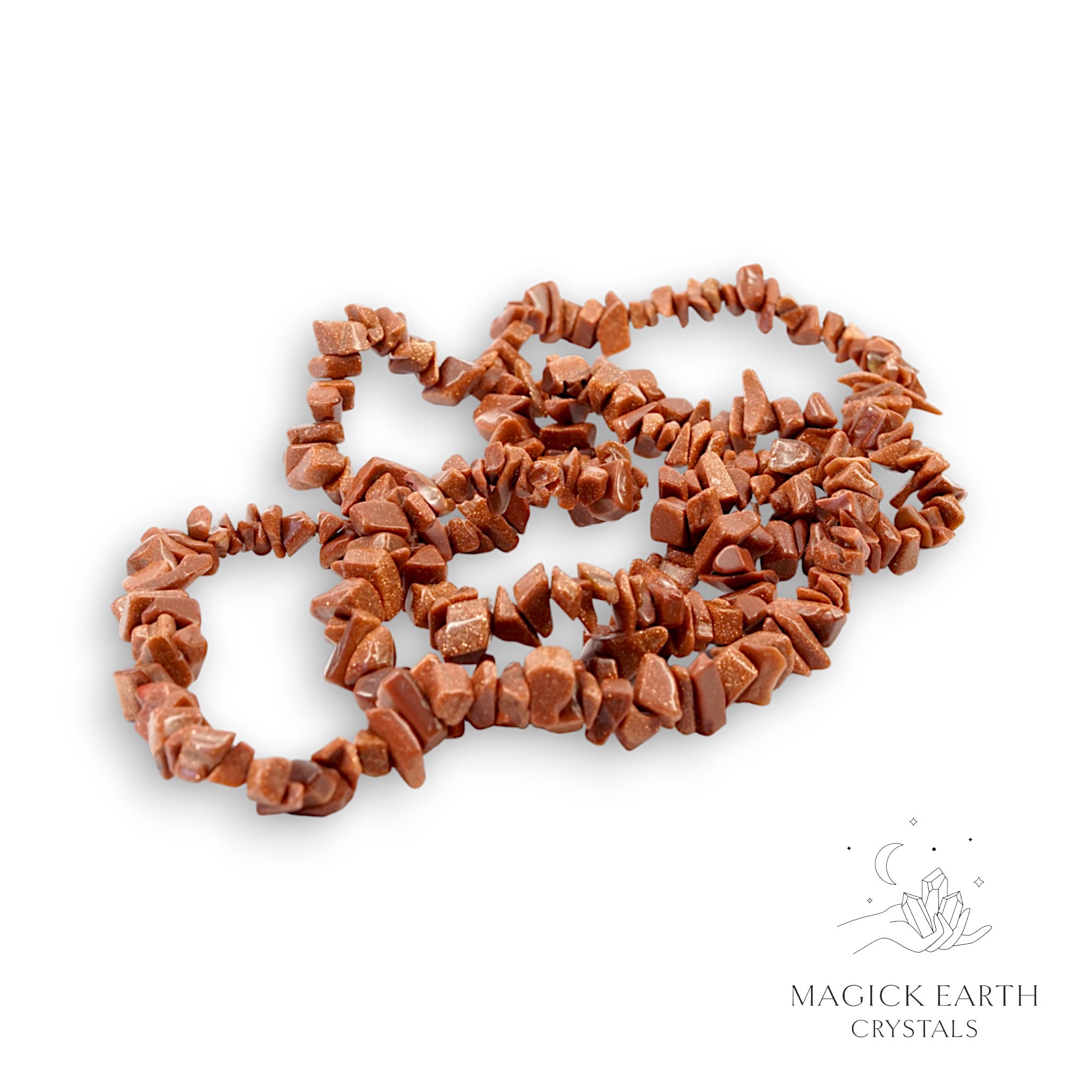 Natural Goldstone drilled crystal chip strand