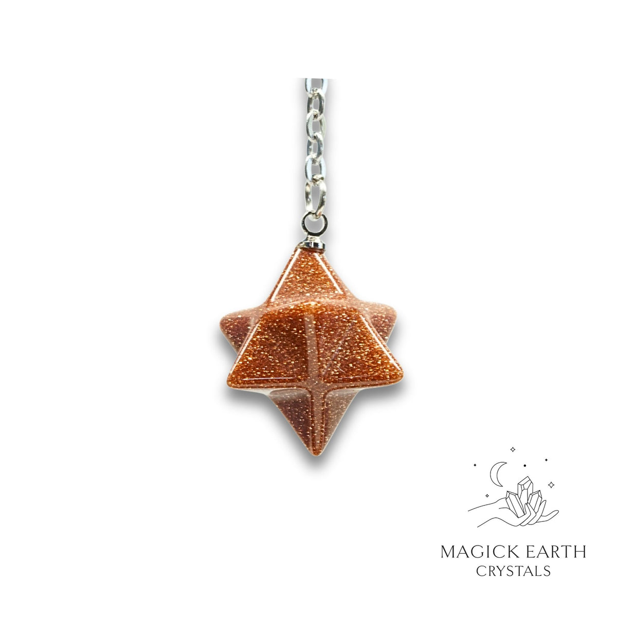 Natural Goldstone merkaba crystal pendulum view b