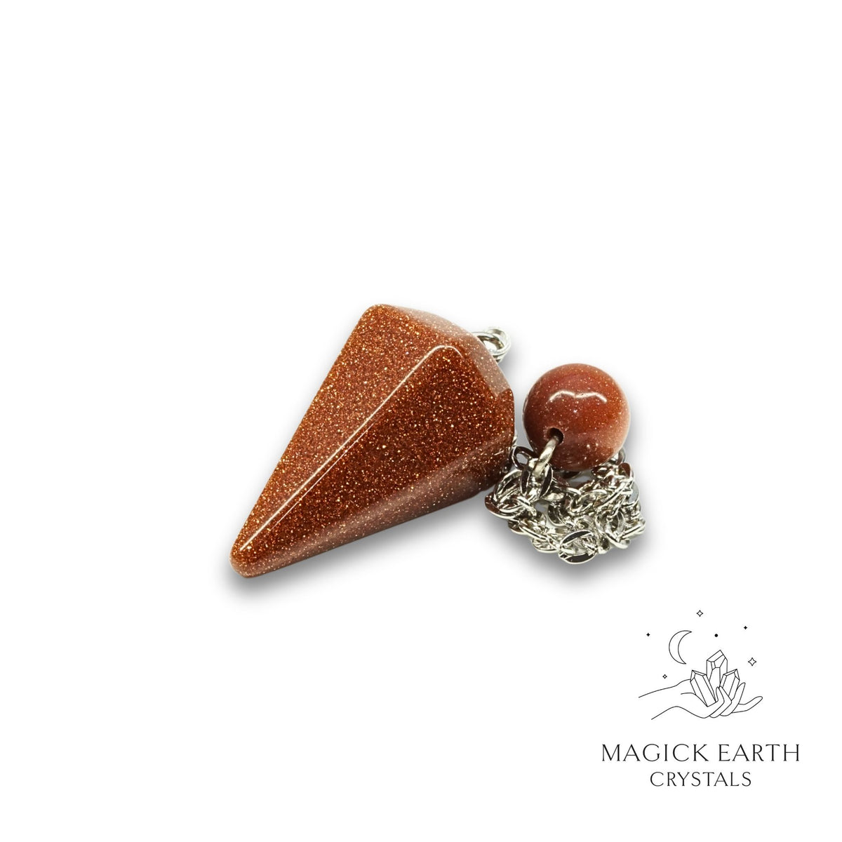 Natural Goldstone crystal small cone pendulum view a