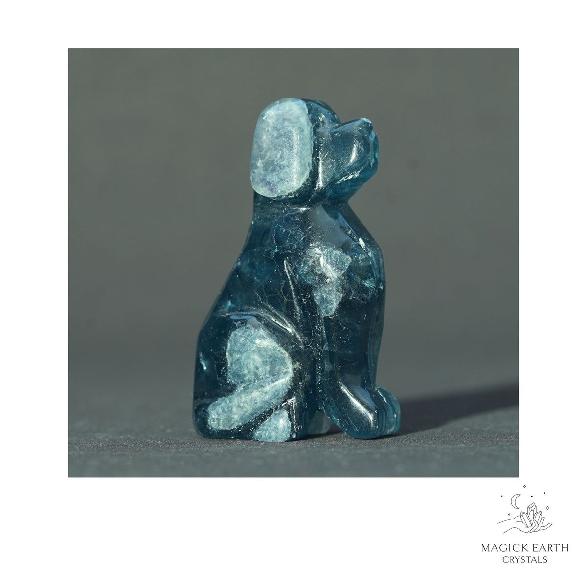 Natural Green Fluorite crystal dog figurine 50mm view a