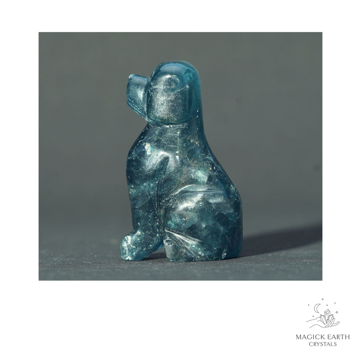 Natural Green Fluorite crystal dog figurine 50mm view b