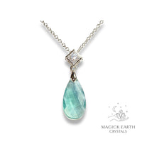 Green Fluorite  Faceted Teardrop Pendant   with Platinum Finish For Laser Focus