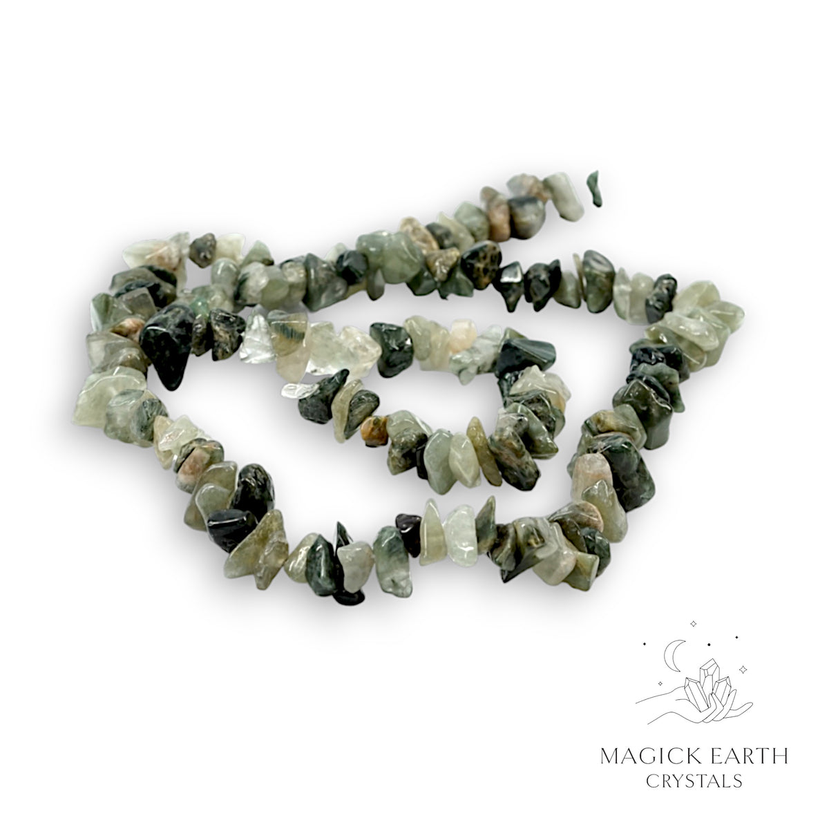 Natural Green Included Quartz drilled crystal chip strand 40cm with small chip size