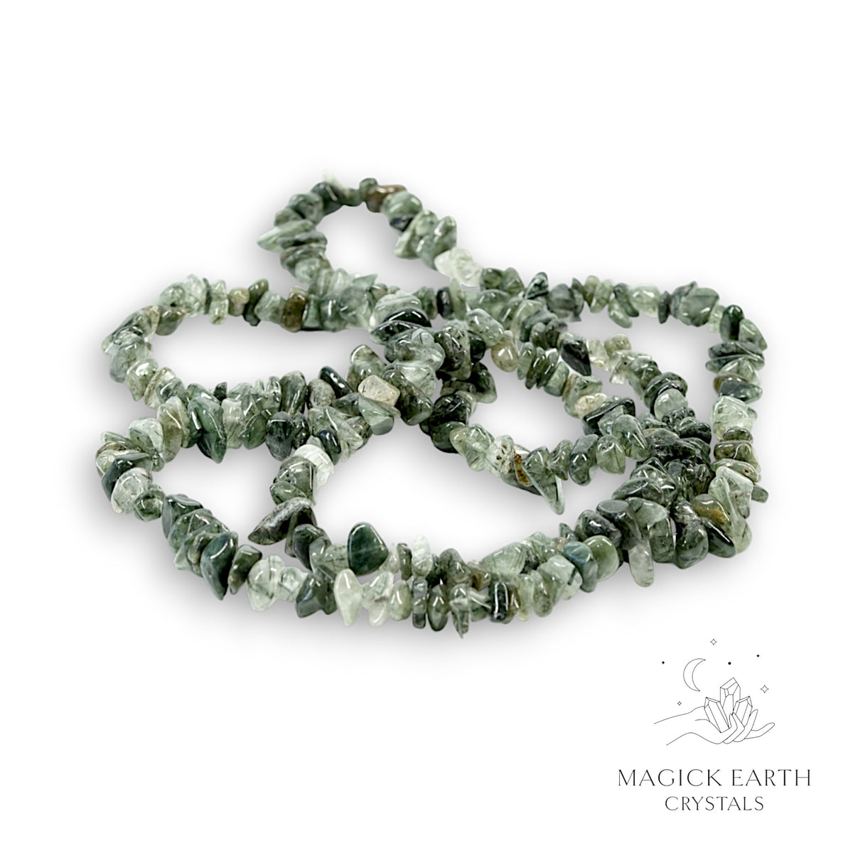 Natural Green Included Quartz drilled crystal chip strand 80cm, small chip size