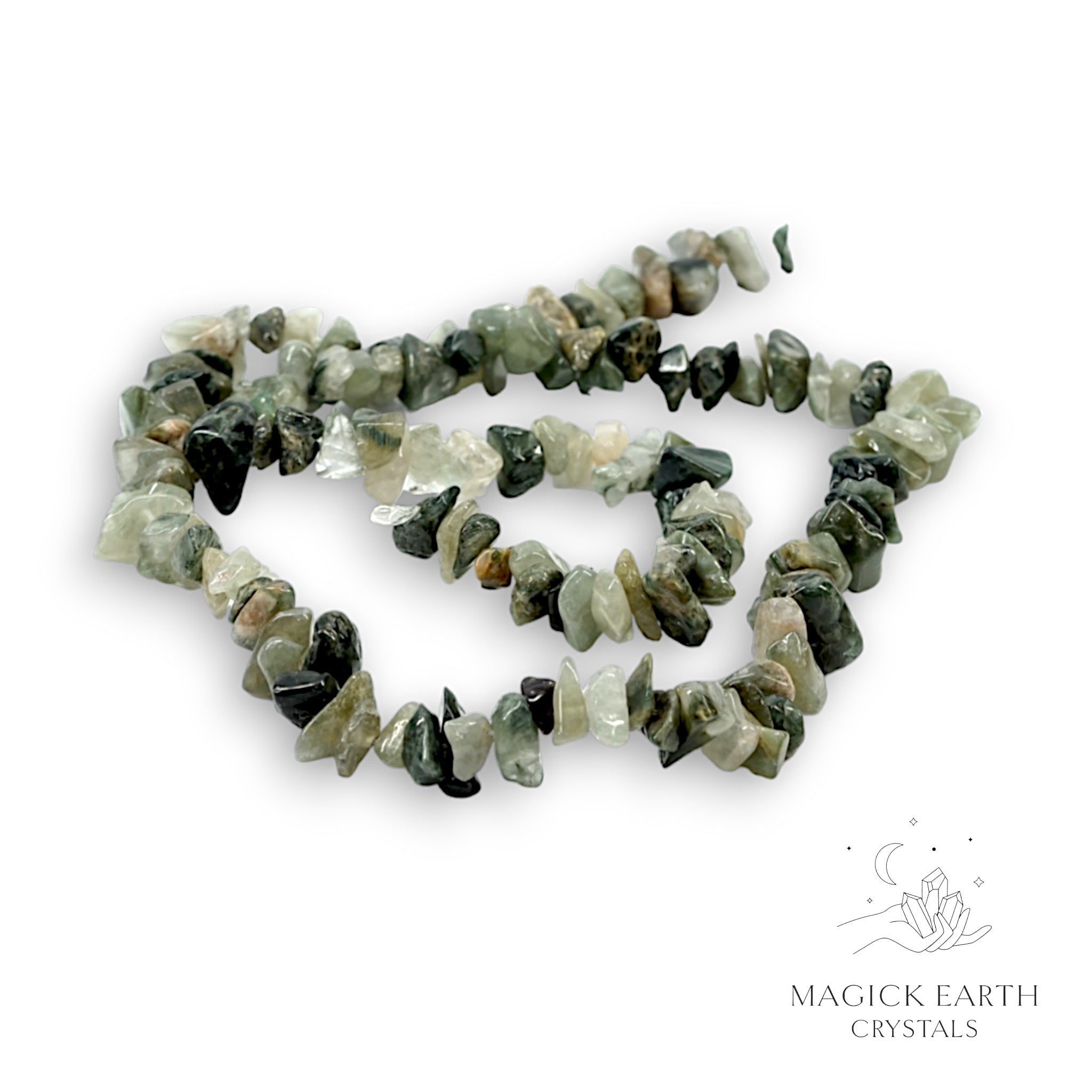 Natural Green Included Quartz drilled crystal chips view a