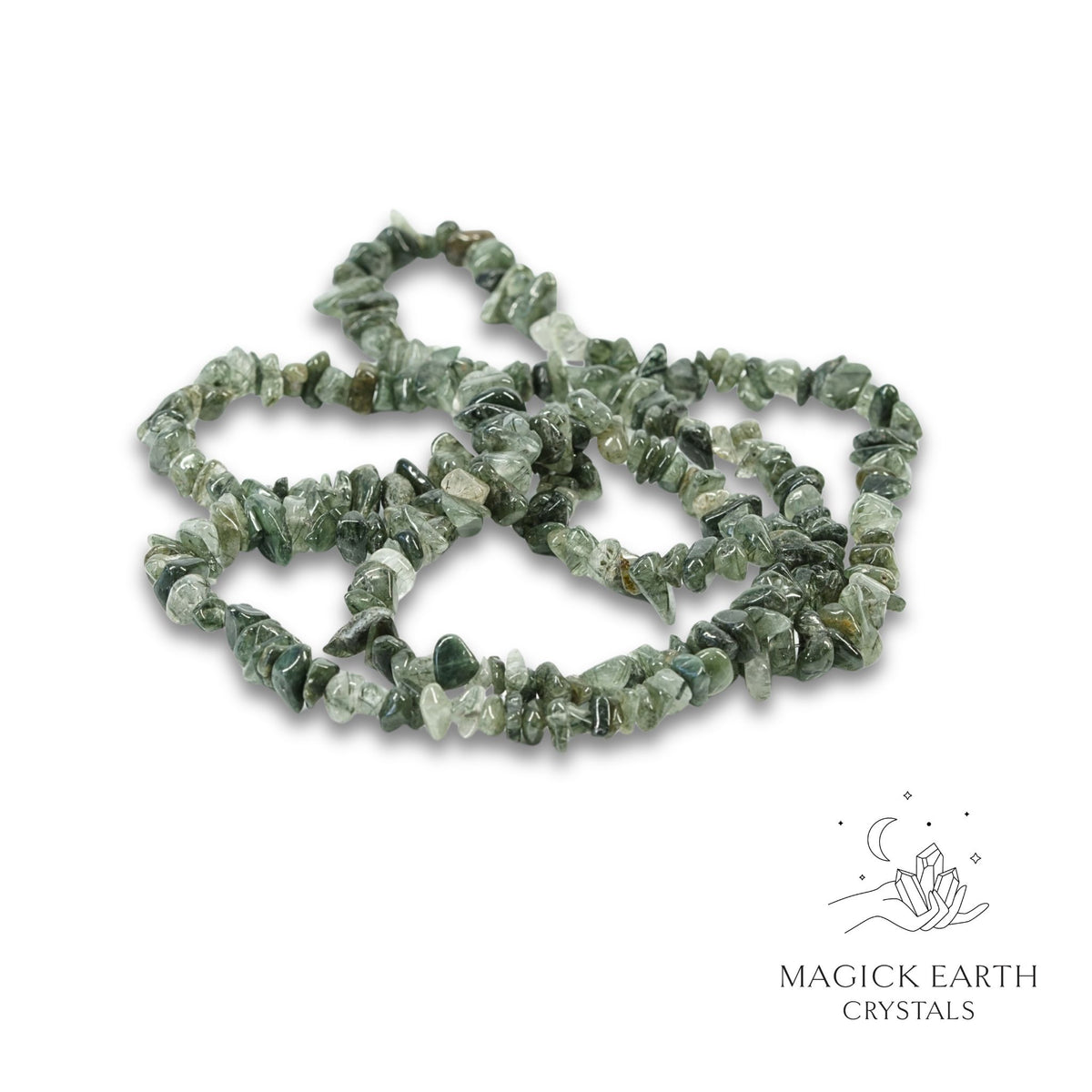 Natural Green Included Quartz drilled crystal chips view b