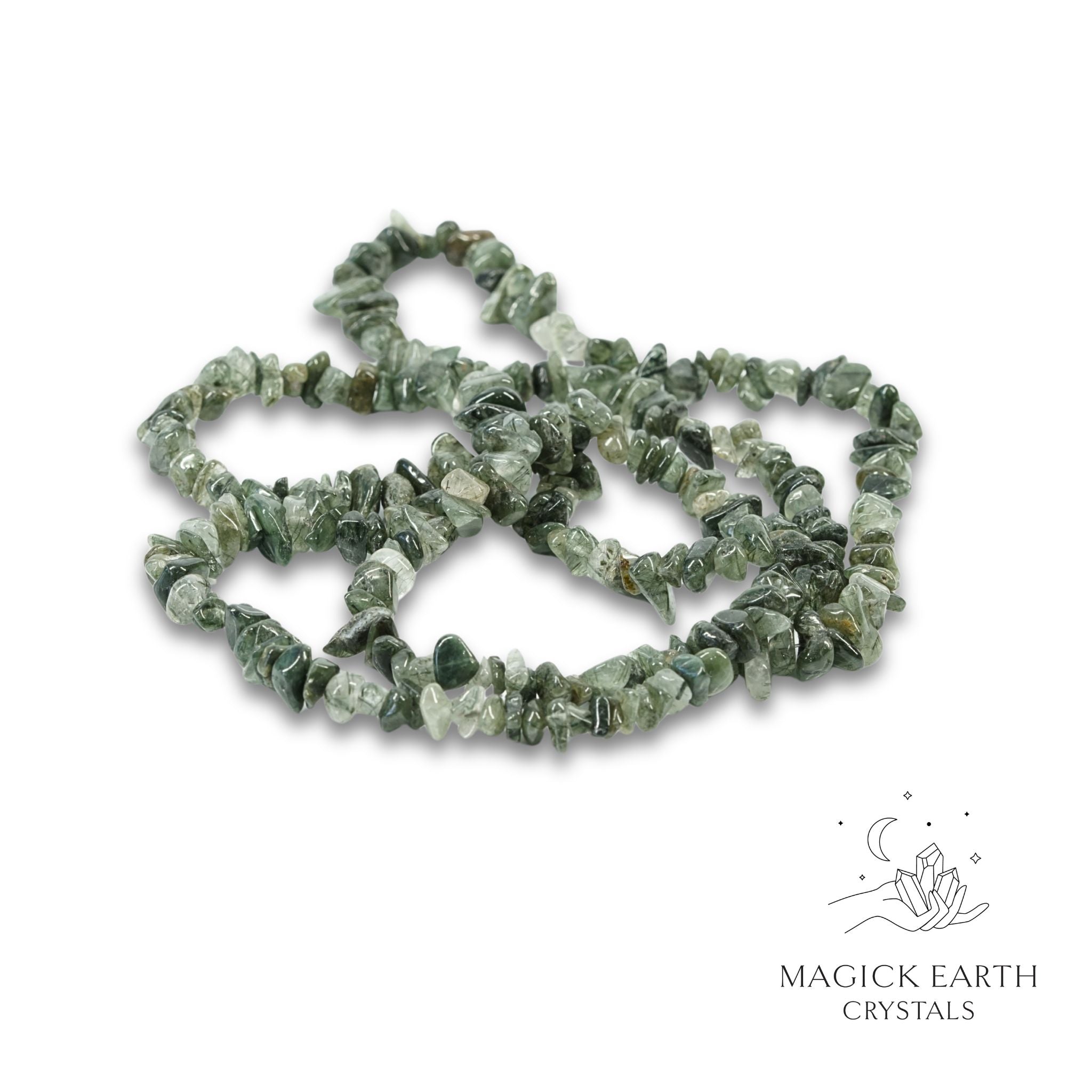 Natural Green Included Quartz drilled crystal chips view b