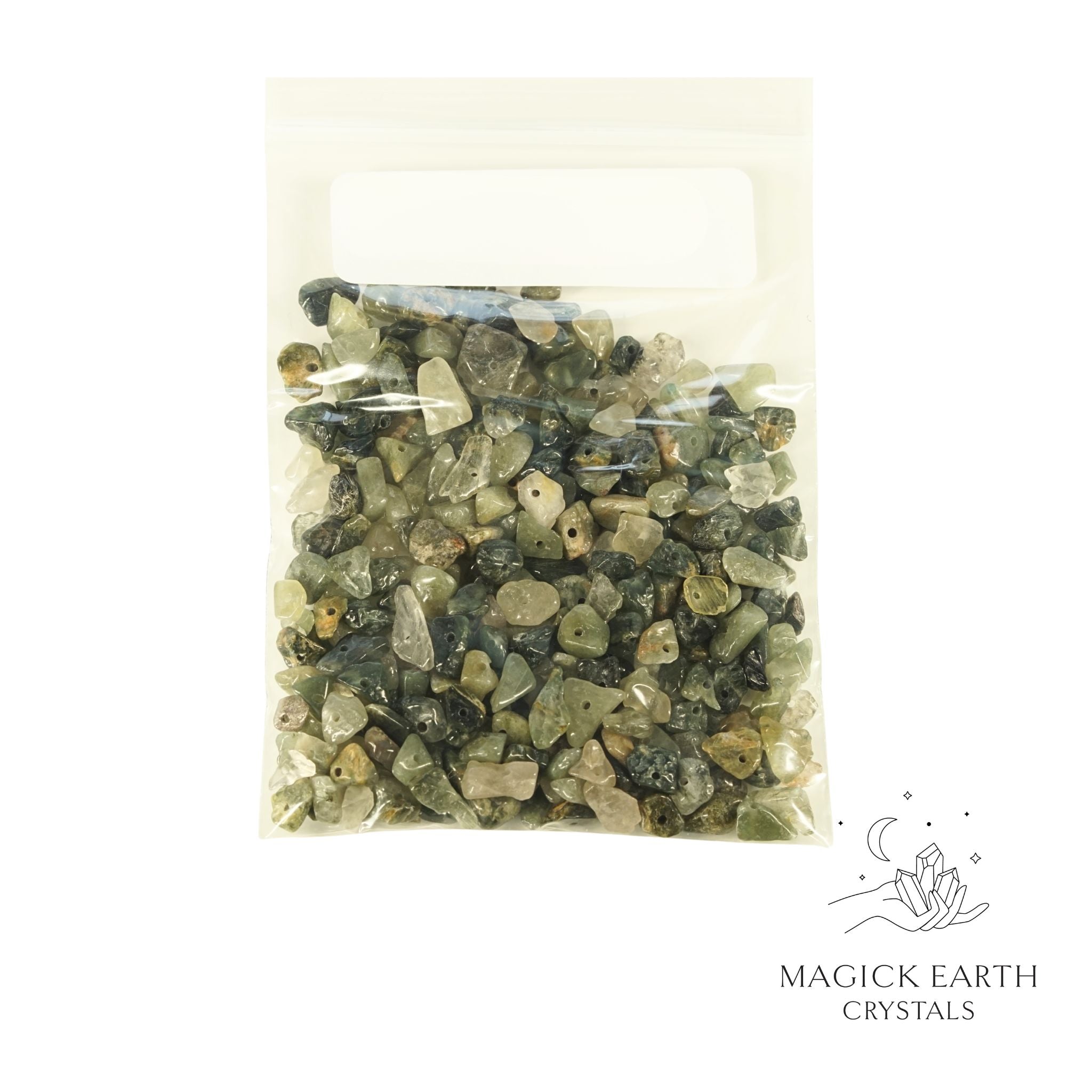 Natural Green Included Quartz drilled crystal chips view c