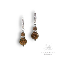 Natural Green Opal bold crystal earrings with rhinestone spacers view b