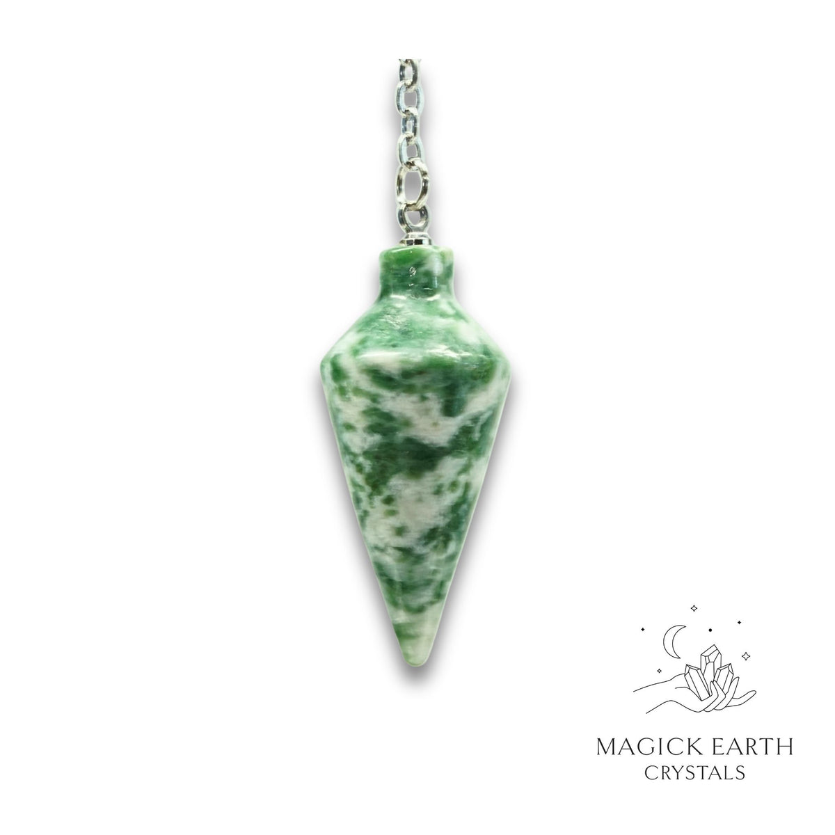 Green Spot Jasper Spire Pendulum For Grounding With Heart
