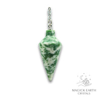 Green Spot Jasper Spire Pendulum For Grounding With Heart
